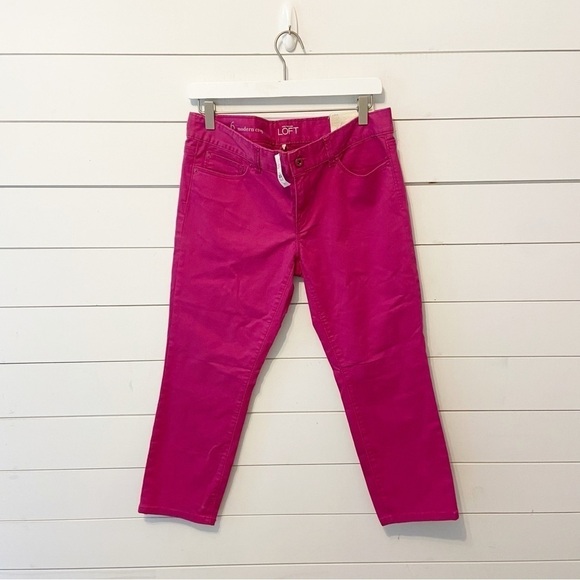 NWTs LOFT | Dark Pink Modern Cotton Blend Crop Pants Size 28/6 - Picture 1 of 9